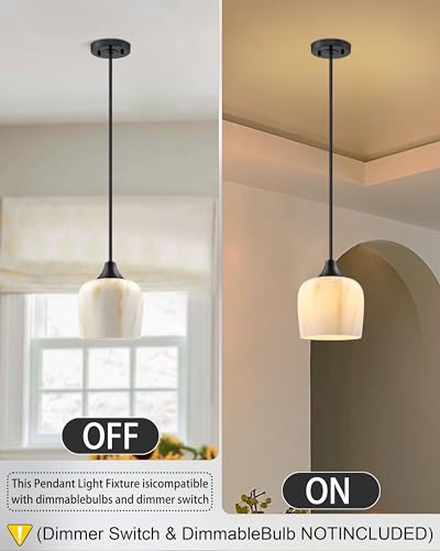 Leading Lighting 3 Pack 1 Light Indoor Hanging Kitchen Island 6.1 Inch Alabaster Glass Pendant Light Fixtures,Black Finish Modern Farmhouse Dinning Over Sink thumb #3