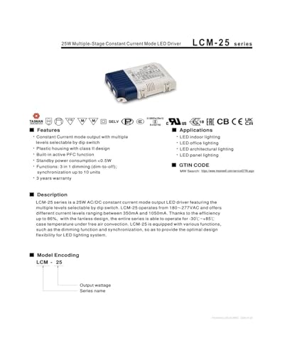 LCM-25 driver multi-étages 25W avec courant constant réglable par dip-switch