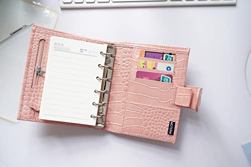 Moterm Pocket Regular Rings Planner - Genuine Leather Binder Organizer (Croc-Pink, 19Mm Ring) #TOP3