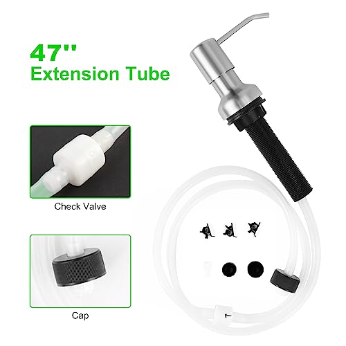 Soap Dispenser for Kitchen Sink, Sink Soap Dispenser with Longer Threaded Shaft Shank, 47\" Extension Tube Connects Directly to Dish Soap Container, Wider Pump Head Base (Brushed Nickel)