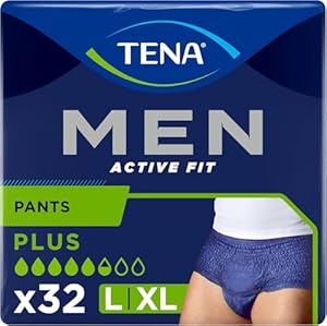 TENA Men Active Fit Sous-vêtements Absorbants Jetables Incontinence Homme - Pour Fuites Urinaires Modérées à Fortes - Taille L / XL - 32 Sous-vêtements (Pack 1 mois)