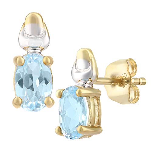 Image of Citerna 9 ct Yellow and White Gold Blue Topaz Birth Stone Earrings