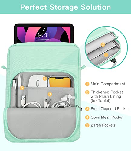 Image of MoKo 9-11 Inch Tablet Sleeve Bag Handle Carrying Case with Shoulder Strap | Fits iPad Pro 11-inch M4, iPad Air 11-inch M2, iPad 10th 10.9, iPad 9 /8 /7th 10.2 and Tab S8 /S9 11, Mint Green