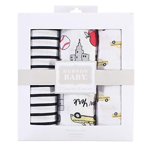 Image of Hudson Baby Unisex Baby Cotton Muslin Swaddle Blankets, Nyc, 3-Pack
