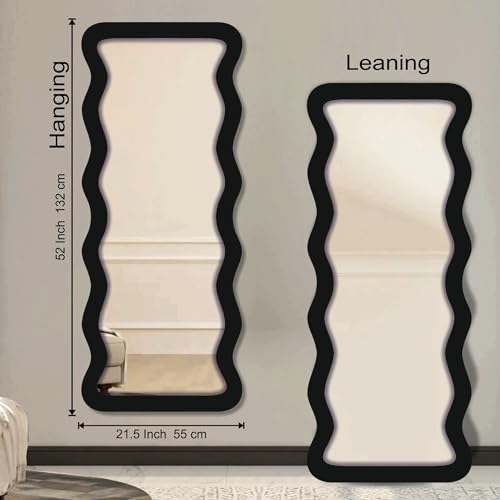 Image of Creative Arts n Frames 22 x 52 inch Full Length Dressing Chevel Long MDF Wood Zigzag Curvy Irregular Shape Framed HD Mirror Home Decor Items (Classic Black Zigzag2 Full Length Mirror)