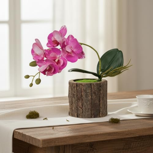Image of Dekorly Artificial Orchid Flower Plant with Decorative Pot | 1 Stick Faux Orchid Plant | 20 cm Tall Indoor Tabletop Decor for Home, Living Room, Office Desk, Shelf, Hotel & Gift Decoration (Pink)