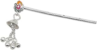 Sahiba Gems Silver Designer Flute (Basuri) with Silver Ghungroo for Lord Krishna, Janmashthami Poojan Length 8.00 Centimetre (Small Size) Chandi Basuri