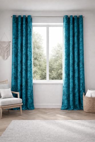 Image of Aqua Velvet Blackout Curtain for Door & Window, 9 Feet Long, 70% Room Darkening, Thermal Insulated Heavy Drape, Soft Velvet Fabric, Set of 1 (274 * 121cm, Aqua)