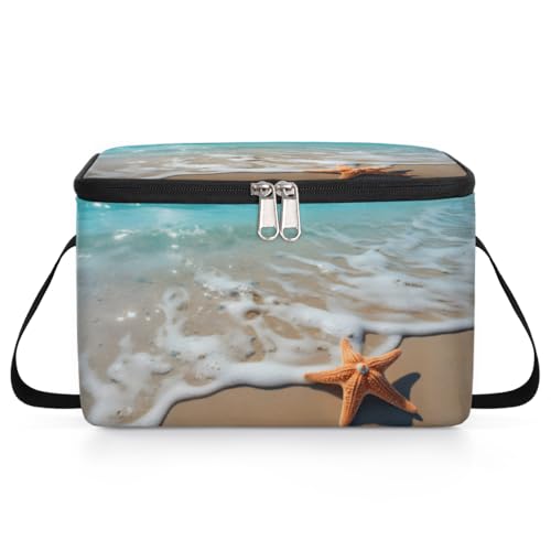 GzLeyigou Beach Starfish Lunch Bags for Women Men 9 Cans, Hot & Cold Food Delivery Bag Insulated Grocery Bag Insulated Lunch Box Seaside Cooler Bag for Office Work Picnic Beach