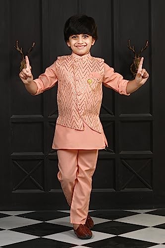 Image of AHHAAAA Kids Ethnic Silk Blend Bollywood Style Print Indo-Western Sherwani Set For Boys 8106