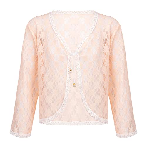 Kids Girls Floral Lace Hollow Shrug Cardigan Girls Long Sleeve Dress Cover Up Jackets Tops Casual Wear
