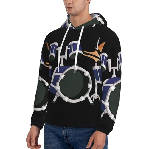 nanger Jazz Drum Print Men'S Casual Hooded Sweatshirt, Thin Fleece Long Sleeve Hoodie Pullover With Pocket3