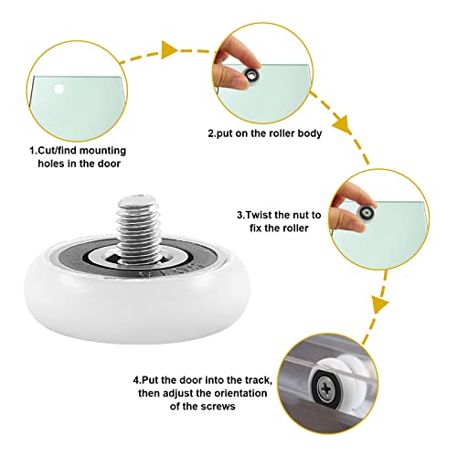 Lifcratms 4Pcs Shower Door Roller, Glass Sliding Door Pulleys Replacement Parts, Runner Roller For Bathroom Pan Glass Sliding Door(White 19Mm) #TOP5