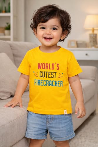 Image of BODYCARE Kids Inafant Placement Print Boys Round Neck Half Sleeves Cotton T-Shirt | Skin Friendly Regular Fit | Soft Breathable Fabric Comfortable & Durability | Pack of 1 | Mustard | Age 6-12 Months