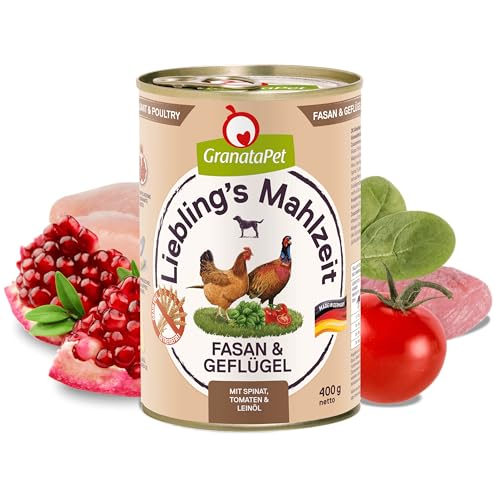 GranataPet Liebling's Mahlzeit Fasan & Geflügel, Nassfutter für Hunde, Hundefutter ohne Getreide & ohne Zuckerzusätze, Alleinfuttermittel, 6 x 400 g