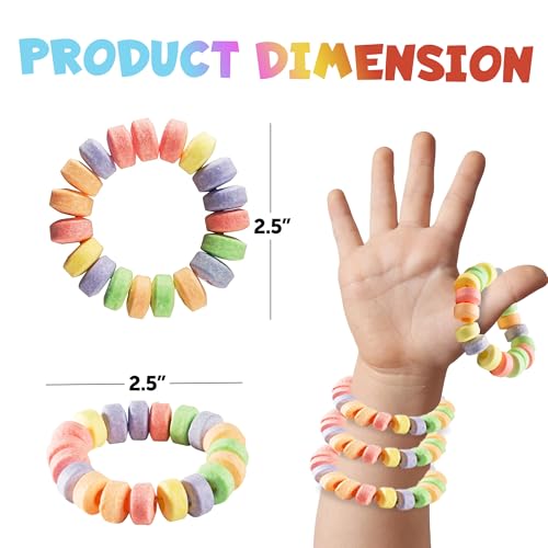36-pack Candy Bracelets Individually Wrapped 2.5 Inch Novelty Candy For Kids Bracelets Stretchable Edible Colorful Fruit Flavor Rainbow Candy Bulk Candy For Party Favors Supplies & Goodie Bags