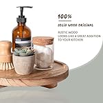 Round Decorative Tray Wood Bathroom Counter Organizer Farmhouse Kitchen Decor Wooden Riser for Soap Dish, Perfume, Candle, Sponge, 10" - Brown - Image 4