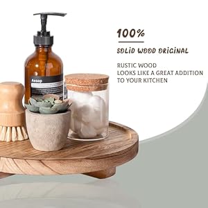 Round Decorative Tray Wood Bathroom Counter Organizer Farmhouse Kitchen Decor Wooden Riser for Soap Dish, Perfume, Candle, Sponge, 10" - Brown Round Decorative Tray Wood Bathroom Counter Organizer Farmhouse Kitchen Decor Wooden Riser for Soap Dish Perfume Candle Sponge 10 Brown