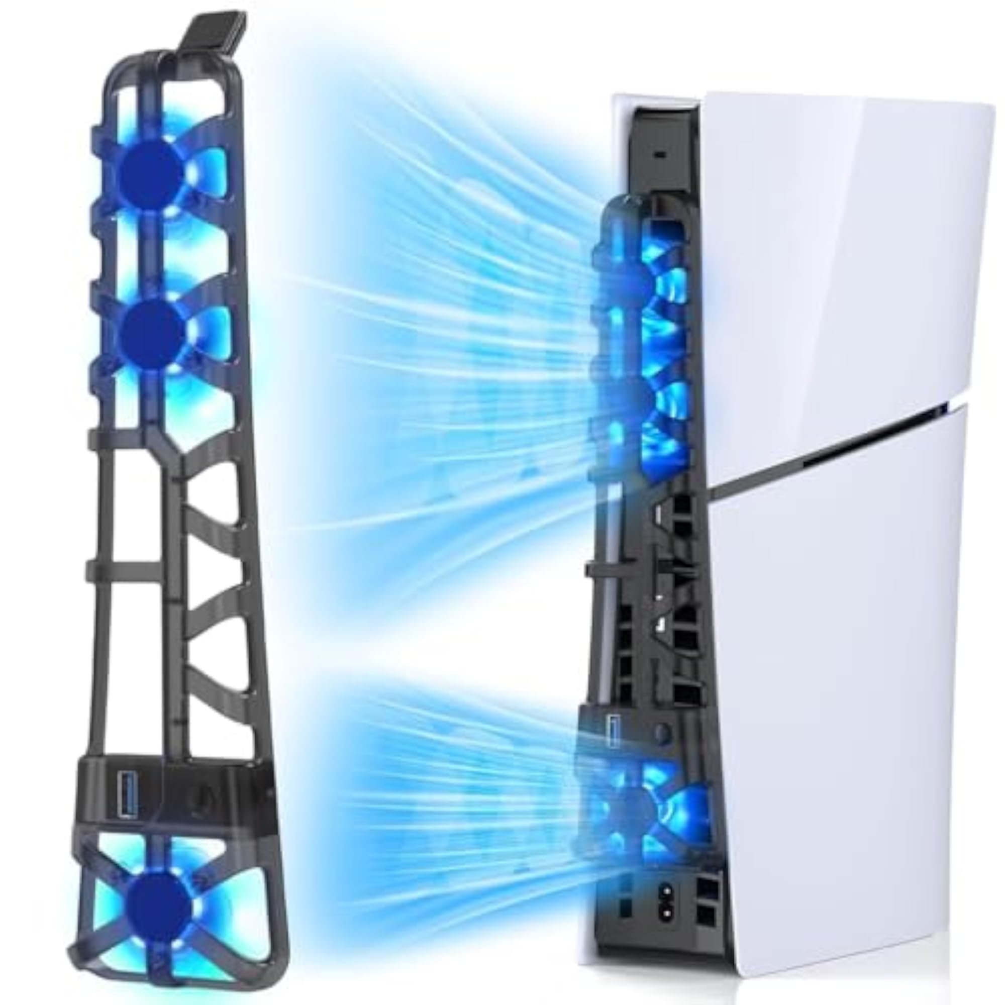 Gaming Console Cooling Fan for P5, Vertical Stand with LED Lights
