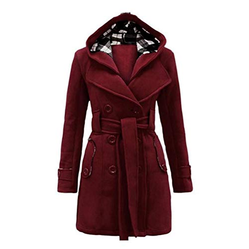 Hooded Vintage Women Coat Winter Belt Long Thick Overcoat Elegant Pocket Black Wool