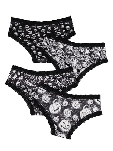 Wdirara Women'S 4 Pieces Gothic Lace Hipster Panties Set Low Rise Halloween Skull Underwear Multicolor Medium thumb #2