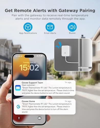 GoveeLife Thermomètre congélateur réfrigérateur 2 Pack, Capteur de température Bluetooth avec alarme, Smart APP Alertes pour réfrigérateur/congélateur/tube(WiFi Gateway Non inclus)=Surveiller le réfrigérateur/congélateur à distance avec les alertes app & Buzzer 230ft gamme. Pour cuisine/hô