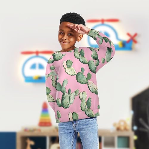 JUNZAN Aesthetic Cactus Pink Kids Boys Sweatshirts Hoodies Crewneck Kids Hoodies Boys Sports 4T4