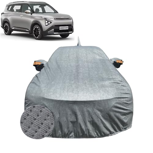 Image of Car Cover Compatible for Kia Carens Clavis /Clavis EV | 100% Waterproof Cover with Antenna & Reflective Mirror Pockets | Dustproof, Scratchproof, Heatproof Car Cover |Soft Cotton Lining| Grey