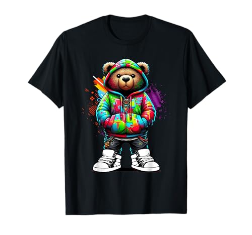 Hip Hop Teddy Bear Colorido Urban Rap Música Breakdancing Camiseta