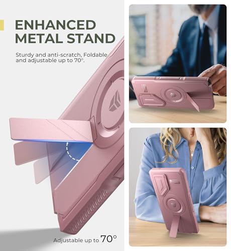 Image of Dexnor for Samsung Galaxy S25 Ultra Case with Camera Cover & Adjustable Kickstand & Built-in Screen Protector, Magnetic Rugged Shockproof Bumper Cases Heavy-Duty Protective Cover (2025),Peony Pink