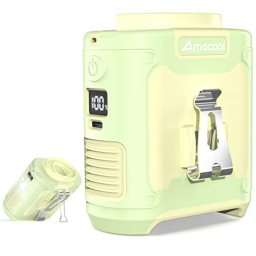 AMACOOL Portable Waist Fan Clip On, MAX 40H Work Time, 10000mAh Rechargeable Wearable Shirt Fan with Light, 16000RPM Powerful 5 Speed Belt Fans Personal Cooling Fans for Outdoor Jobsite Travel