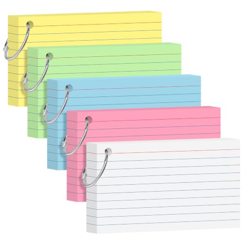 250 Count Colored Index Cards 3x5 Inch Flash Cards Note Cards with Ring
