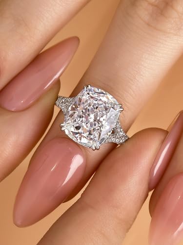 4.5CT Cushion Cut Engagement Ring with Split Shank, 925 Sterling Silver CZ Simulated Diamond Promise Ring for Women4