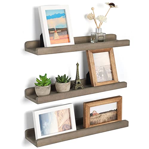 Emfogo Wood Picture Ledge Shelf Rustic Floating Wall Shelves Set Of 3 For Storage And Display 16.9 Inch Weathered Grey #TOP4