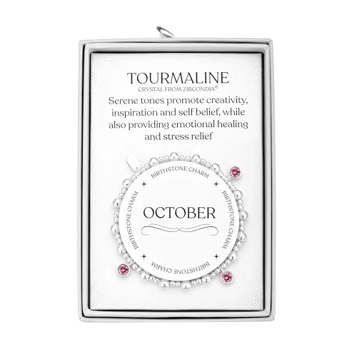 Philip Jones October (Tourmaline) Birthstone Stretch Charm Bracelet with Quote Gift Box