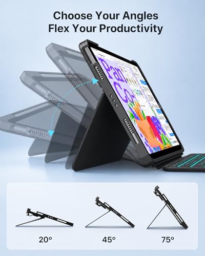 Image of typecase for iPad A16 11th /10th, Air 11 Inch M4 /M3 /M2 /5th /4th Keyboard Case | Magnetic Detachable Keyboard, Portrait /Landscape Modes, Multi-Touch Trackpad, 11-Color Backlit, Ultra-Light, Space Black