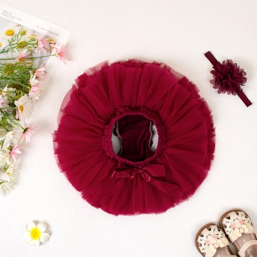 Image of 6M-3T Infant Baby Girl Tutu Skirt Toddler Girls Solid Color Tulle Skirts Birthday Outfits with Headband