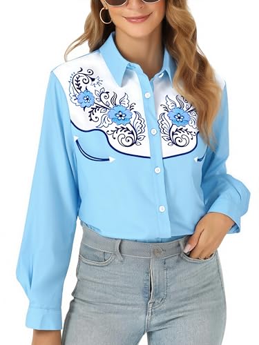 Western Cowboy Shirt Woman Cowgirl Outfits Country Music Top Casual Long Sleeve Button Down Shirts3