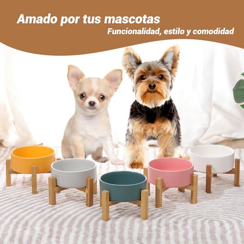 Miniatura 6 de Rosa Comedero Gato Comedero Perro Comedero Elevado Gato Con Soporte De Bambú - Comederos Para Gatos Perros Pequeño Y Mascotas - Cuenco De Ceramica Para Agua Comida 400ml