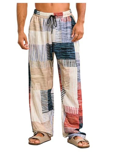 Men's Color Block Wide Leg Lounge Pants Drawstring Waist Pockets Baggy Long Pants Trousers