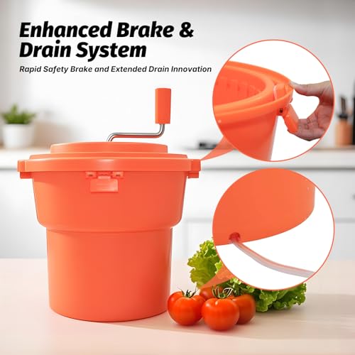 CLIVIA 5 Gal/20 Qt Large Commercial Salad Spinner Jumbo Manual Lettuce Dryer-Dries up to 7 Heads of Lettuces