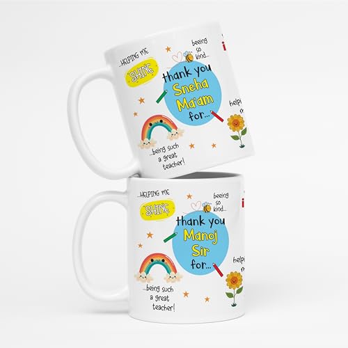 Image of Thank You Teacher Mug with Personalized Teacher's Name, Best Teacher Gift, Teacher Mug, Helping Me to Grow Ceramic Mug 11oz Designer Coffee /Tea Cup ARM676 (Pack of 2)