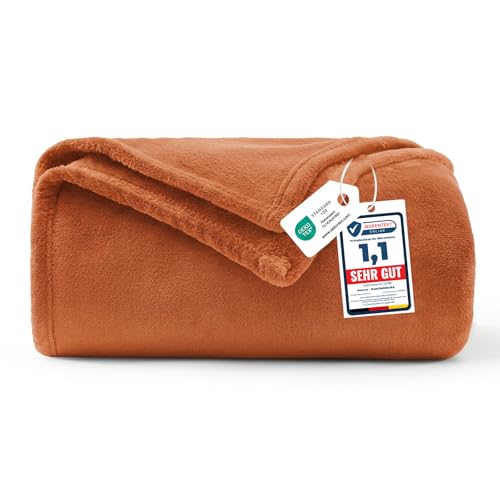 WAVVE Kuscheldecke Flauschig Decke Tagesdecke 150x200 - Sofadecke Orange – Ansicht 1