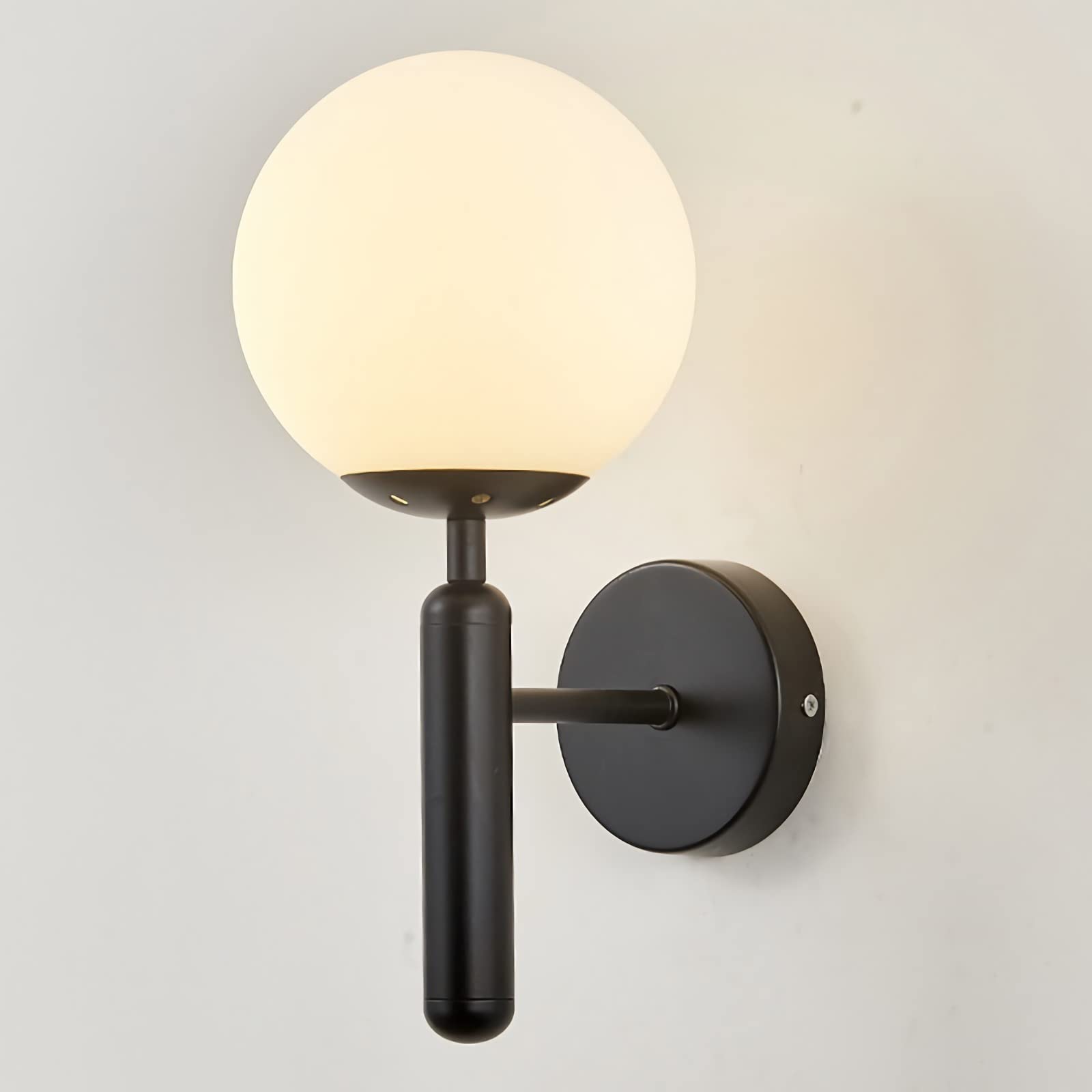 LED Wall Light Indoor, Modern E27 Wall Sconce with Globe Glass Ball,1 Light, Vintage Metal Bedside Wall Lamp Fixtures for Living Room Bedroom Bathroom Hallway,Black,A