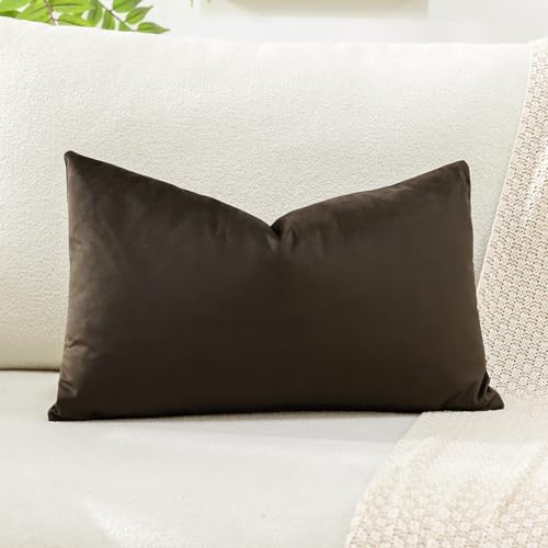 Artscope Luxury Velvet Cushion Covers Decorative Lumbar Pillowcases Soft Solid Cushion Cases for Couch Sofa Bedroom Car Decor 30x50cm Chocolate Brown - Image 2