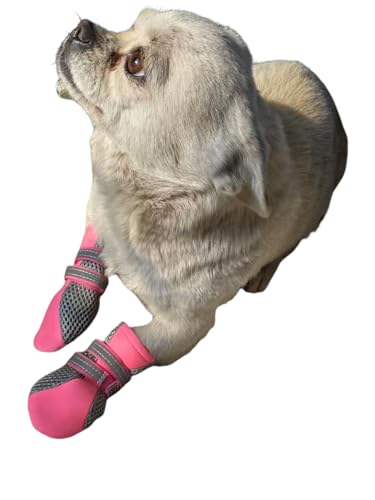 LONSUNEER Puppy Soft Sole Nonslip Mesh Boots, with 2 Reflective Straps, Set of 4 (X-Small, Pink)