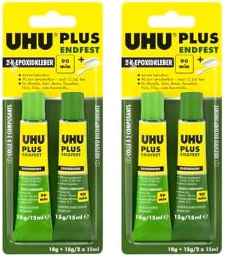 UHU 11525 Plus Adesivo Epossidico a Due Componenti, Trasparente, 30 ml (Confezione da 2)