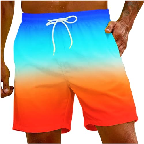 Muscularfit Swimsuit Men 5 Inch Inseam Bathing Suits Hawaiian Color Block Swim Trunks Beach Surfing Board Shorts with Pockets