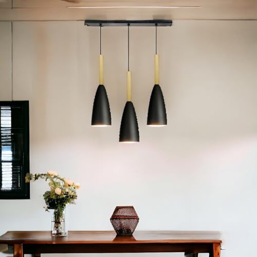 Image of GreyWings 3 Light Linear Hanging Glass Shape Shade Light, Black,(Bulb not Included.) 3 Light Linear Set
