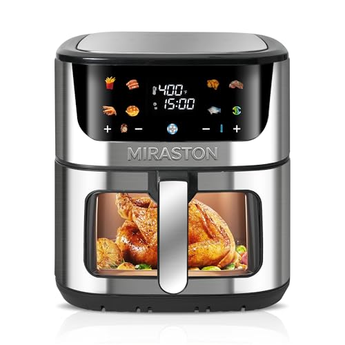 Image of Large 8.5QT Air Fryer with Color Touchscreen and 8 Presets, Large Family Size Airfryer with Visual Window for Fast Healthy Cooking, Reheat, Dishwasher Safe, Gift Box Included, Stainless Steel